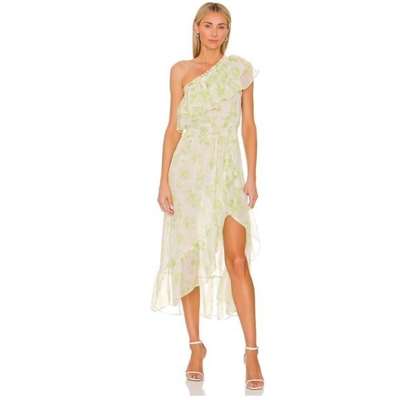 MISA LOS ANGELES Rumi One Shoulder Midi Dress in Honeydew Blossom - Picture 2 of 6